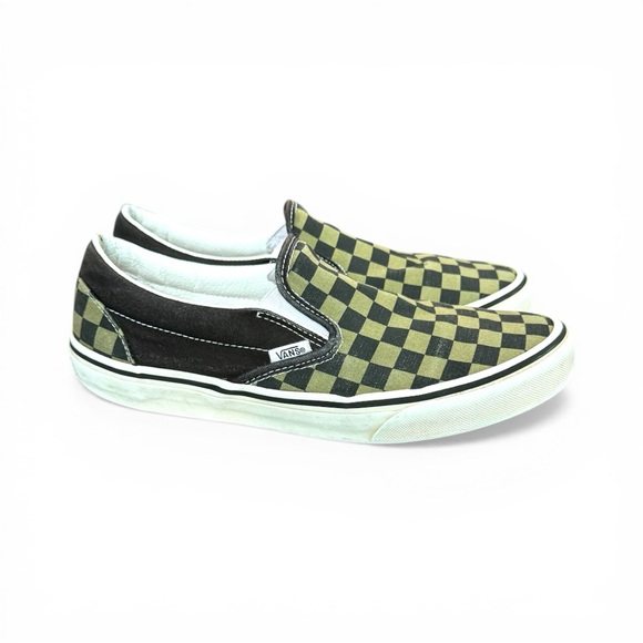 Vans Shoes - Vans Slip-On Checkerboard Black and Olive Sneakers